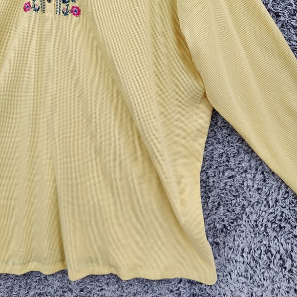 Woman Within Women Cottagecore Boho Embroidered Henley Top 3X Yellow Waffle Knit - Picture 11 of 16